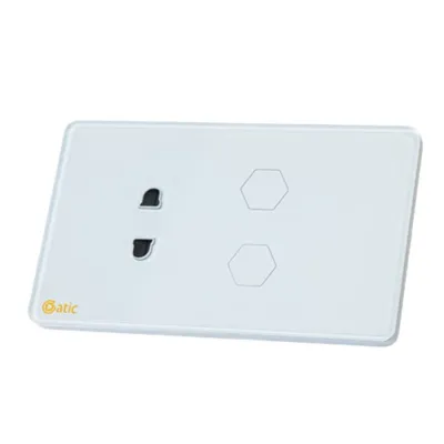 Công Tắc Cảm Ứng Datic 2 Nút Kèm Ổ Cắm Màu Trắng