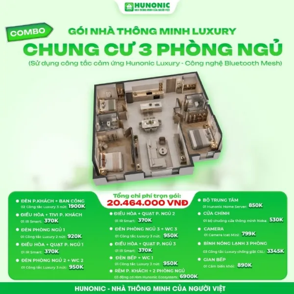 Trọn gói nhà thông minh Luxury cho chung cư 3 phòng ngủ