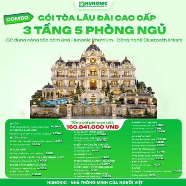 Trọn gói Tòa lâu đài cao cấp cho nhà 3 tầng, 5 phòng ngủ
