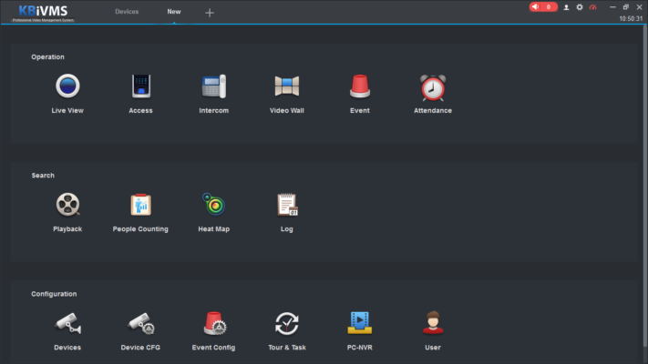 Giao diện chính phần mềm xem camera KBVISION trên máy tính - KBiVMS 2.0