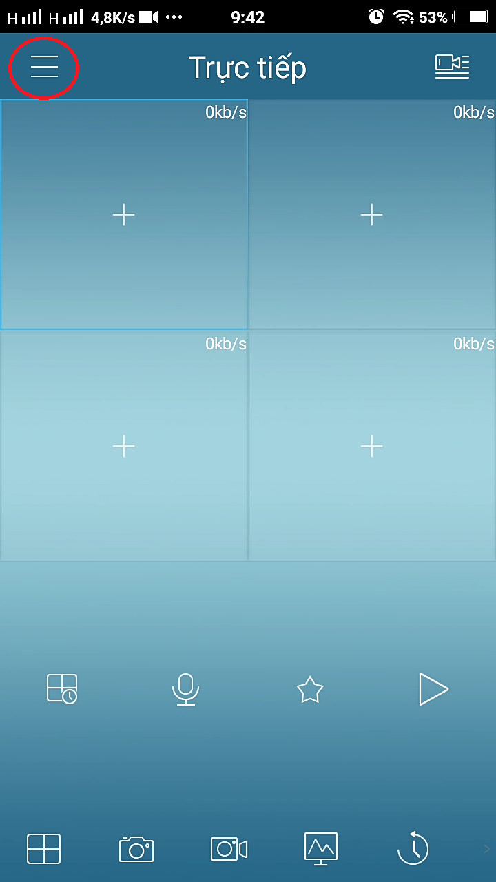 NHẤN MENU PHÍA TRÊN GÓC TAY TRÁI