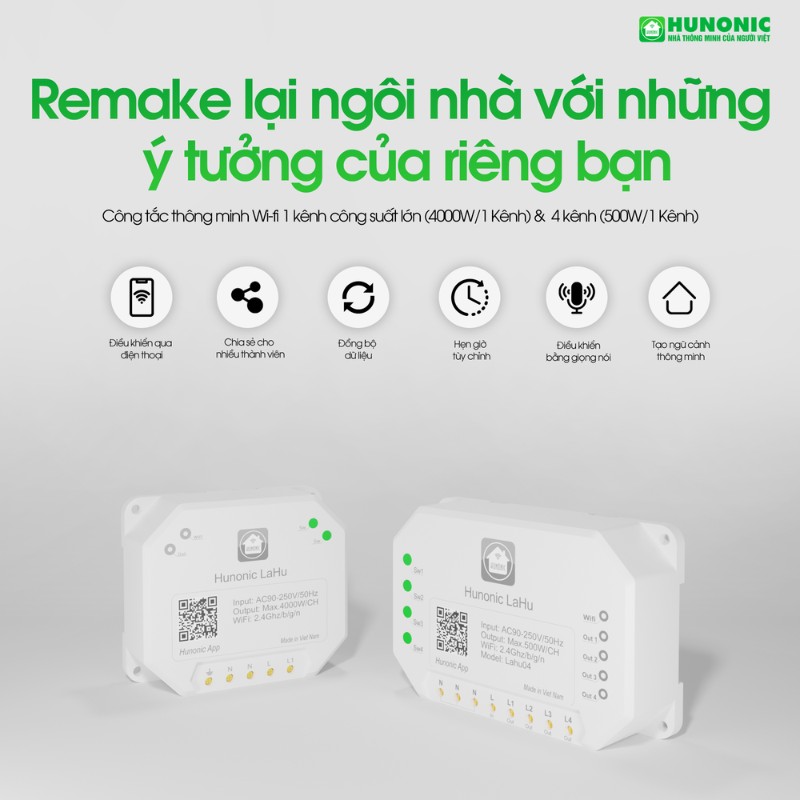 Công tắc Hunonic Lahu 1 kênh công suất lớn 4000W Điều Khiển Từ Xa 4