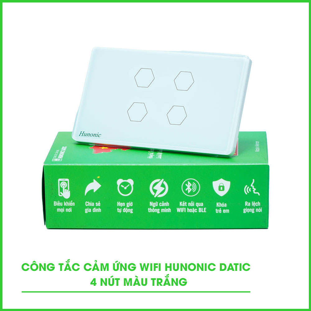 Công Tắc Cảm Ứng Wifi 4 Nút Hunonic Datic Màu Trắng