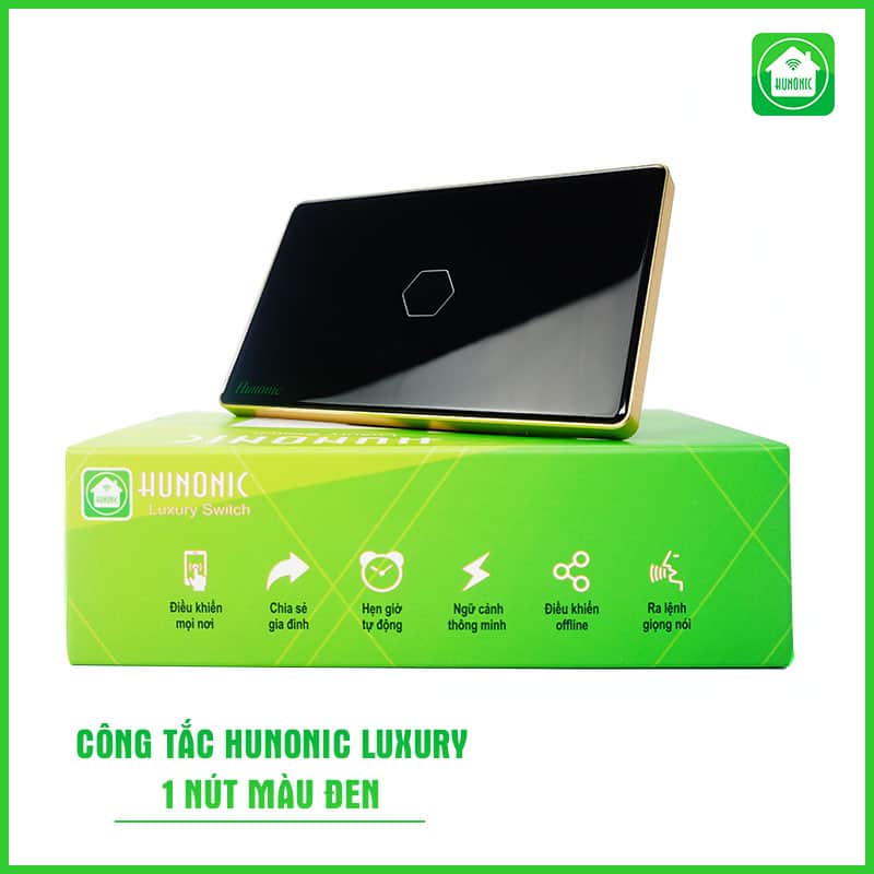 Công Tắc Hunonic Luxury Hình Chữ Nhật Viền Vàng 9