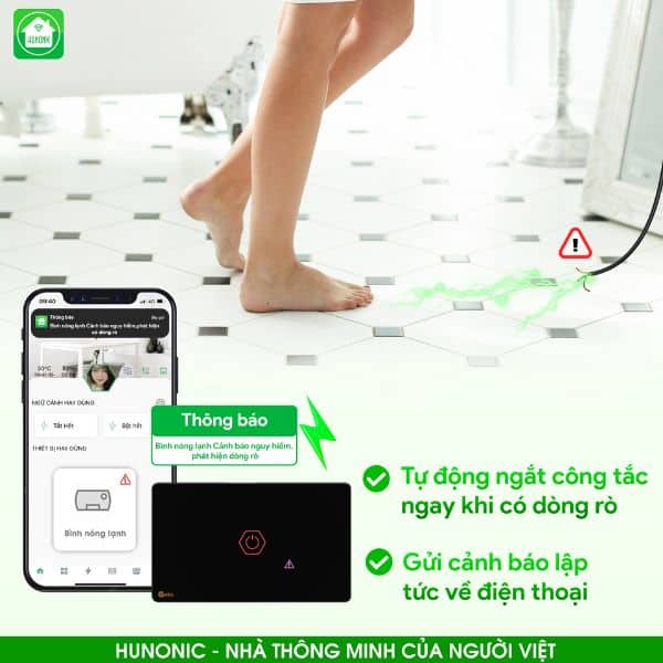 Công Tắc Chống Giật Bình Nóng Lạnh Thông Minh Premium Hình Vuông 2