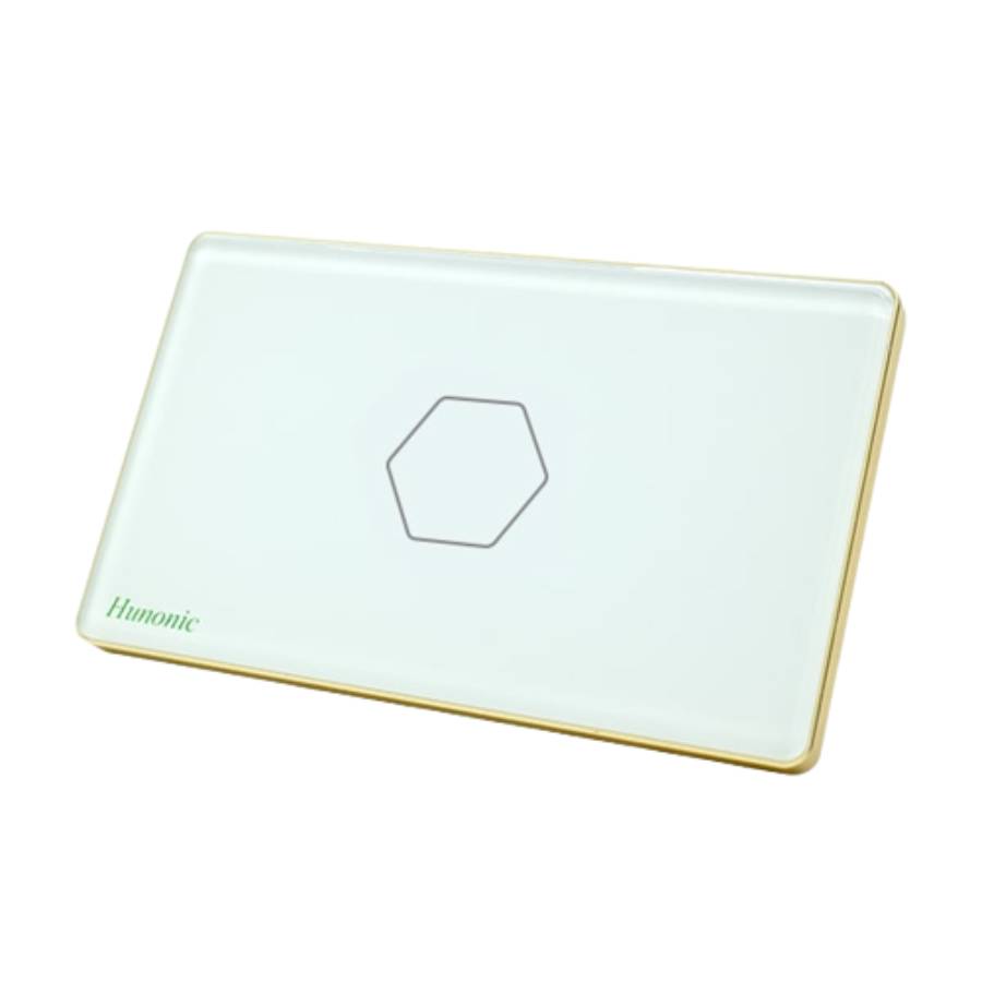 Công tắc Hunonic Luxury hình chữ nhật viền vàng 1 nút