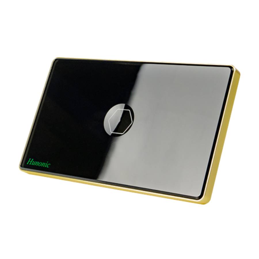 Công Tắc Hunonic Premium Hình Chữ Nhật 1 nút Viền Vàng
