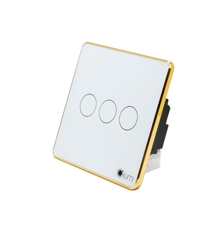 Công Tắc Cảm Ứng Lumi LM – SG Ba Nút Lumi Viền Vàng 4