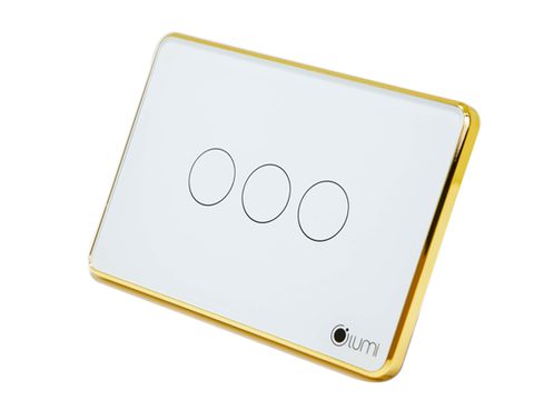 Công Tắc Cảm Ứng Lumi LM – SG Ba Nút Lumi Viền Vàng 2