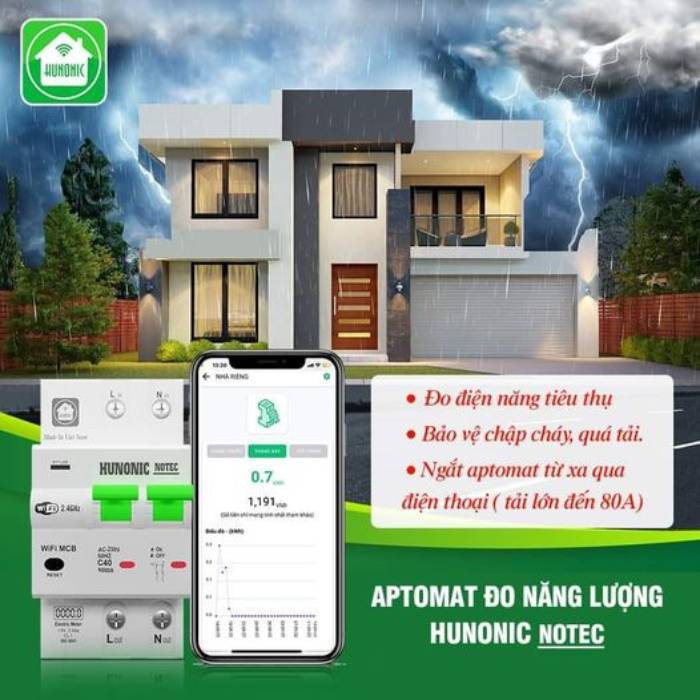 Tính năng ưu việt của Aptomat Cầu Dao Thông Minh Đo Năng Lượng Hunonic Notec