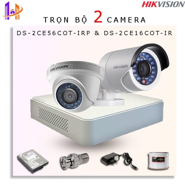 Trọn bộ 2 Camera Hikvision 1.0MP DS-2CE56C0T-IRP + DS-2CE16C0T-IR +DS-7104HGHI-F1 1