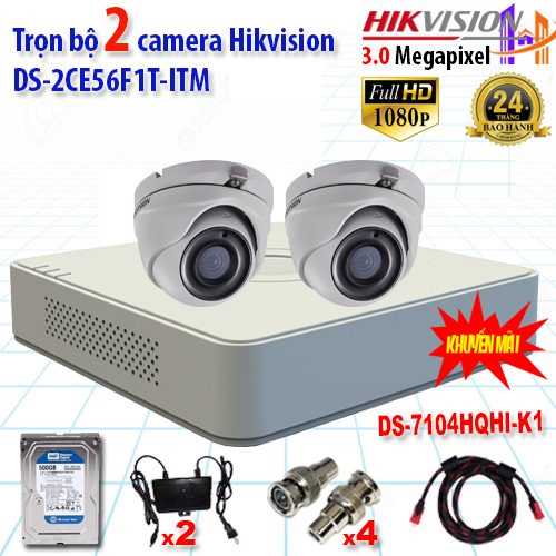 Trọn bộ 2 camera 3.0MP DS-2CE56F1T-ITM + DS-7104HQHI-K1 1